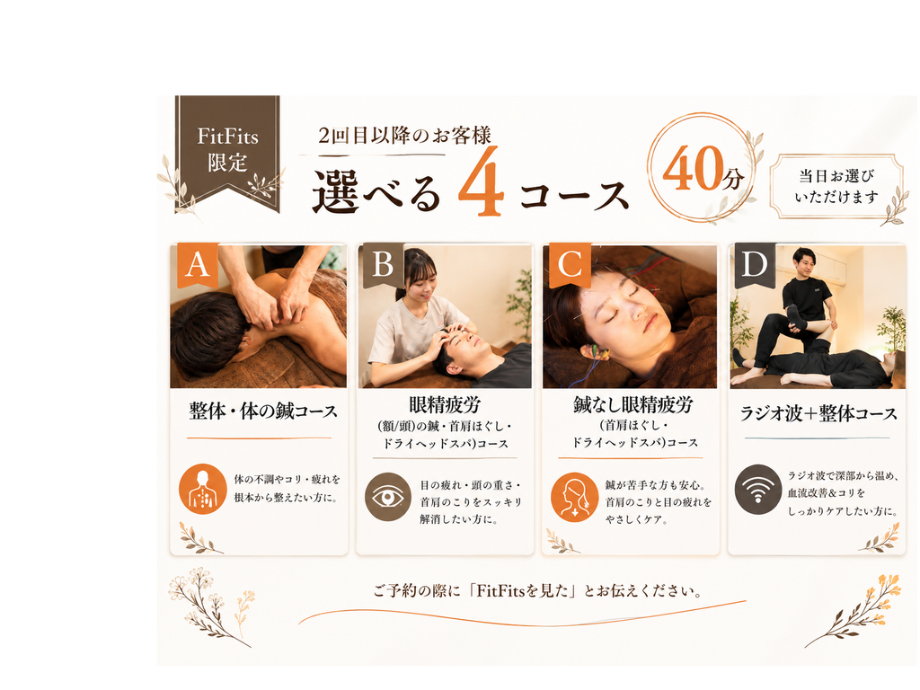 【FitFits限定】(2回目以降のお客様)選べる4コース(40分)